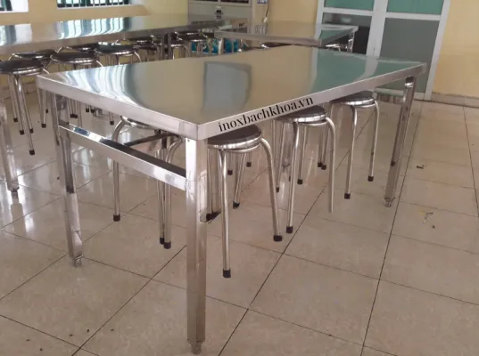 Bàn ghế inox 304 - Inox Bách Khoa bàn ghế inox 304 bàn có móc treo ghế nhà ăn công ty