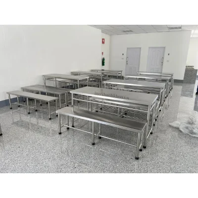 Bàn ghế ăn inox - Inox Bách Khoa Bàn ghế ăn inox kiểu dang bàn ghế băng dài