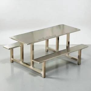 Bàn ăn canteen inox 2m liền ghế, khung chắc chắn, dễ vệ sinh. Phù hợp nhà ăn công nhân, nhà máy, trường học - inoxbachkhoa.vn