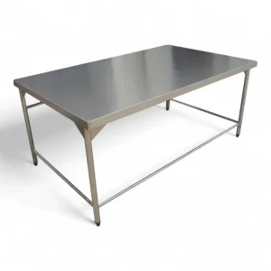 bàn inox chữ nhật 1m6 dài 1600mm, mặt dày 0.8mm có bass tăng cường lực, chân inox phi 38 cố định, bàn ăn công nghiệp inox chắc chắn - inoxbachkhoa.vn