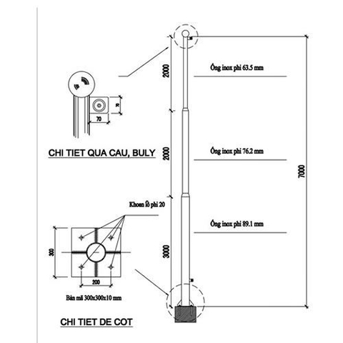 Cột cờ inox 7m - Inox Bách Khoa Cột cờ inox 7m - Ảnh 2