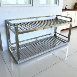 kệ chén inox 2 tầng treo tường cho khu bếp