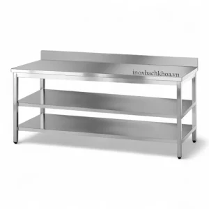 bàn inox 304 chữ nhật 3 tầng dùng cho bếp ăn công nghiệp nhà hàng quán nhậu