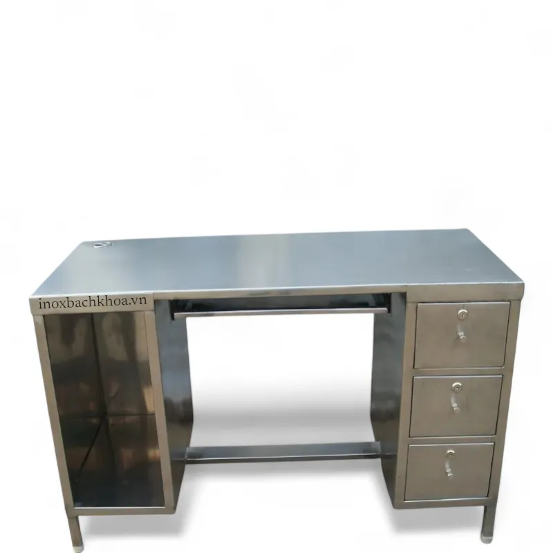 Bàn làm việc inox công nghiệp với ngăn kéo - Inox Bách Khoa Bàn làm việc inox 304 cao cấp được thiết kế chuyên dụng cho môi trường công nghiệp và thương mại.