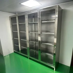 Tủ inox cánh kính 304 cao cấp cho phòng sạch công nghiệp và nhà máy công ty