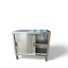 Tủ inox cửa lùa chân cố định công nghiệp, inox 304 cao cấp, 2 ngăn kệ cho nhà máy bệnh viện trường học