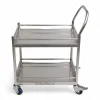Xe đẩy inox 2 tầng chất lượng cao với khung chắc chắn và bánh xe linh hoạt