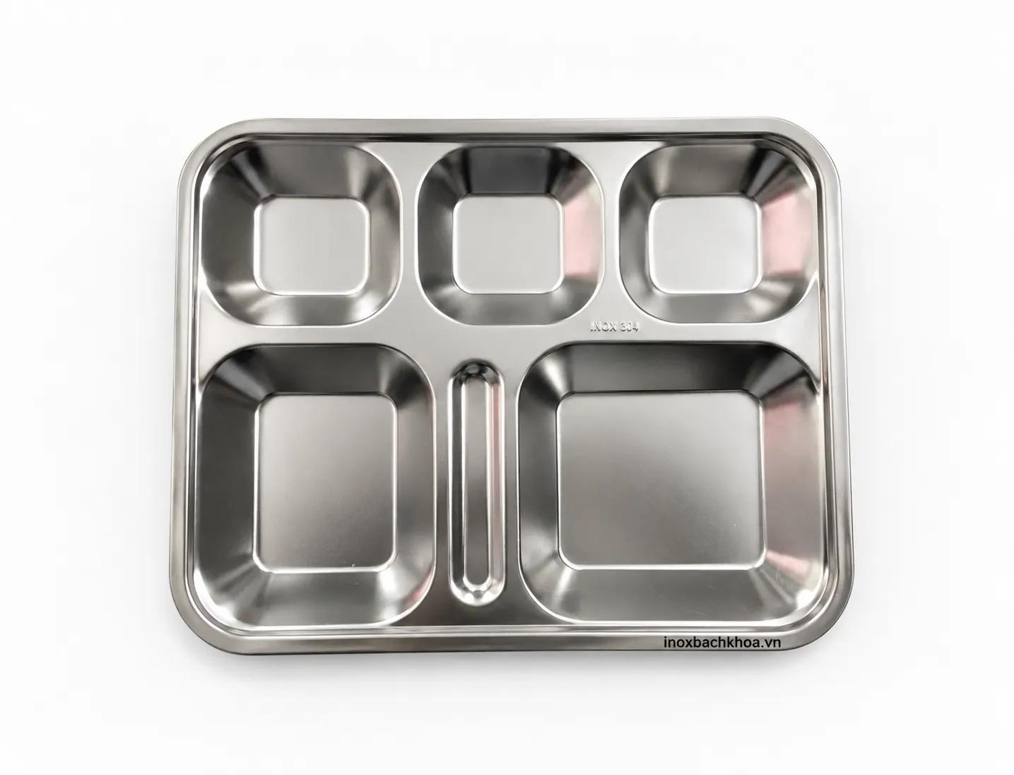 Khay inox 304 - Inox Bách Khoa Khay cơm 5 ngăn làm từ Inox 304 bền đẹp, an toàn vệ sinh thực phẩm