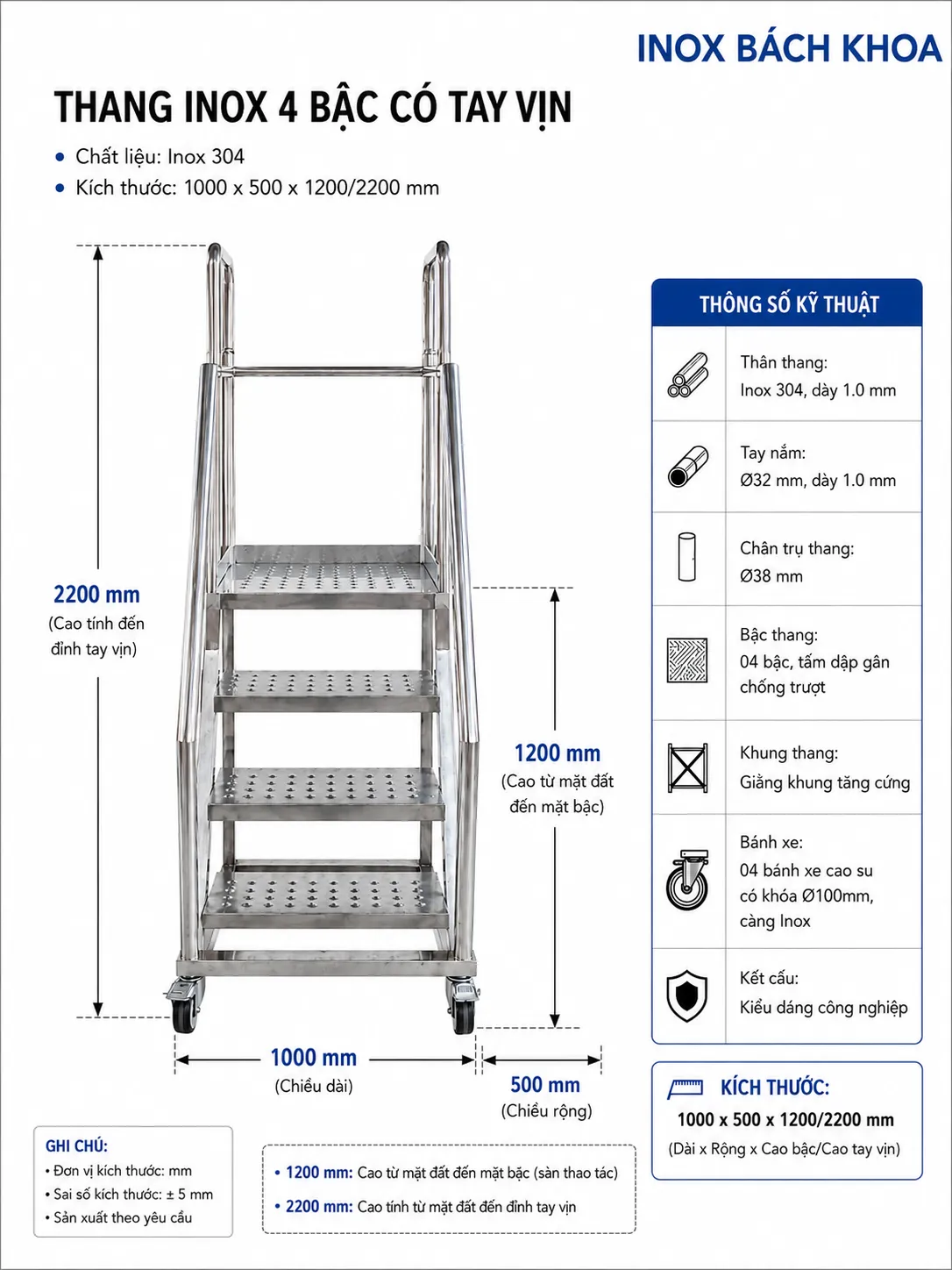 Thang di động - Inox Bách Khoa Kích thước thang di động