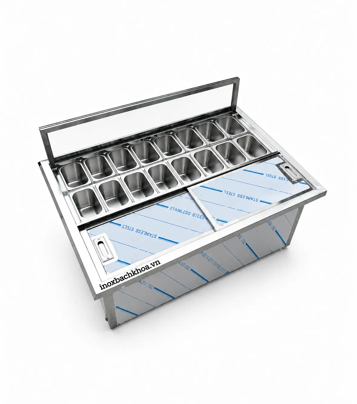 Thùng đá có khay topping - Inox Bách Khoa Thùng đá inox có khay topping