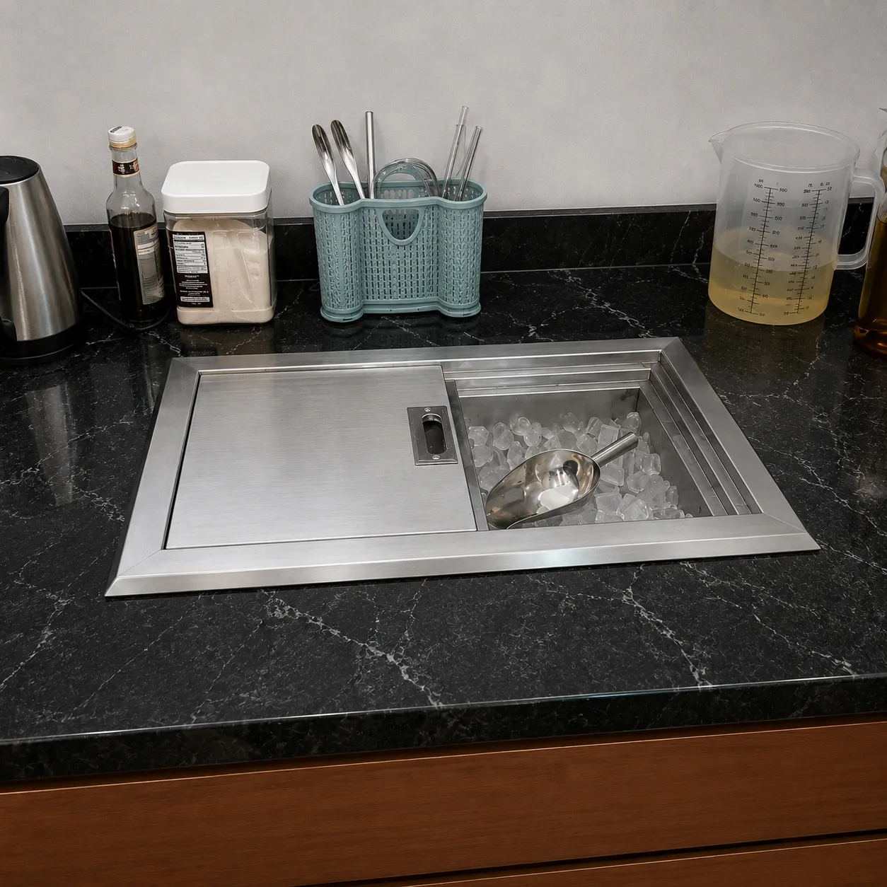 Ứng dụng của thùng đá inox âm bàn/ âm quầy