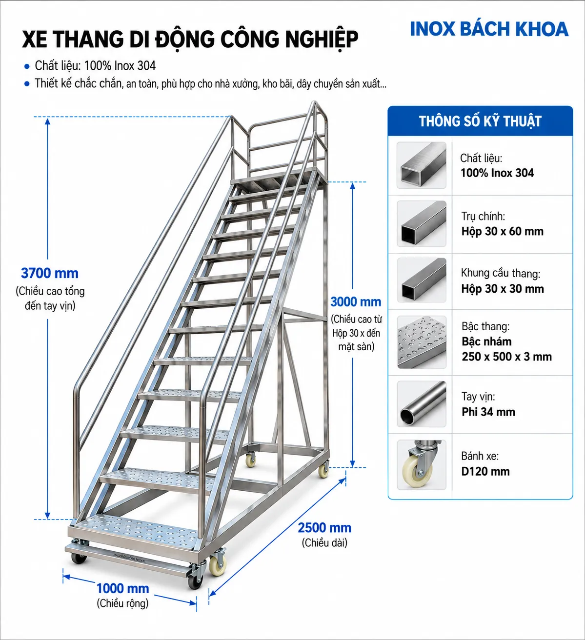Kích thước xe thang di động công nghiệp